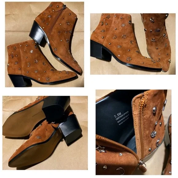 Rebecca Minkoff Lizzie Celestial Brown Suede Studded Bootie Boot